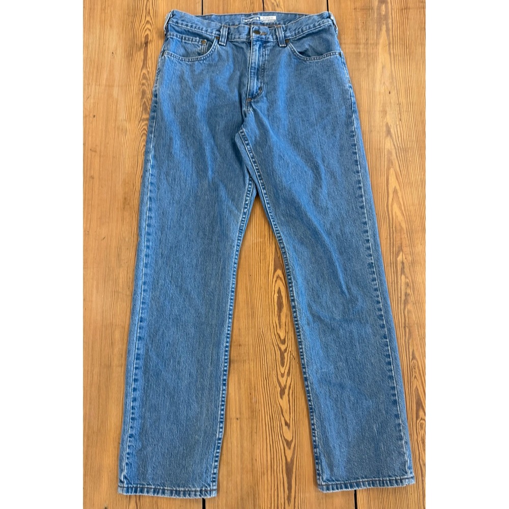 Carhartt Relaxed Fit Jeans Mens 33x34 Medium Wash Blue Denim Straight Leg Work